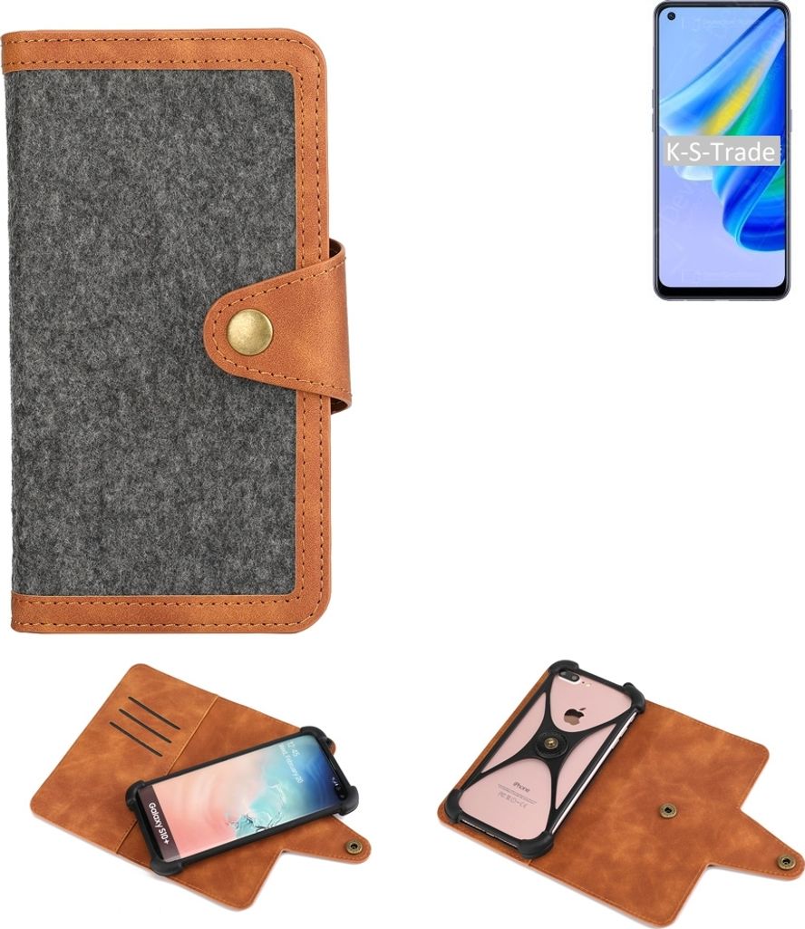 K-S-Trade Schutzhülle Handyhülle kompatibel mit Oppo Reno6 Lite Filz Hülle Kunst-Leder dunkelgrau braun (1x)