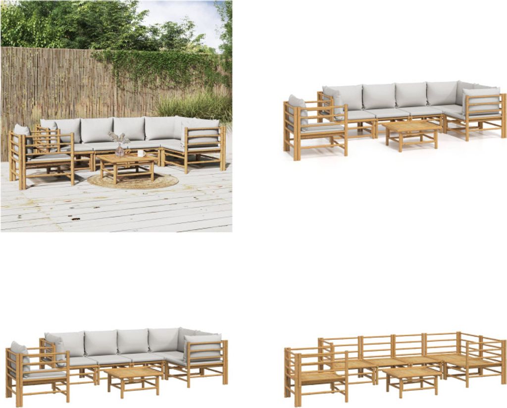 vidaXL 7 tlg. Garten Lounge Set mit Hellgrauen Kissen Bambus - Garten Lounge Set - Garten Lounge Sets - Lounge Set - Gartenmöbel Set