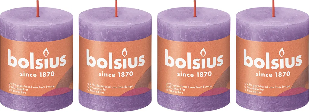 Bougies violettes rustiques 80x68mm - Pack de 4 pour ambiance cocooning