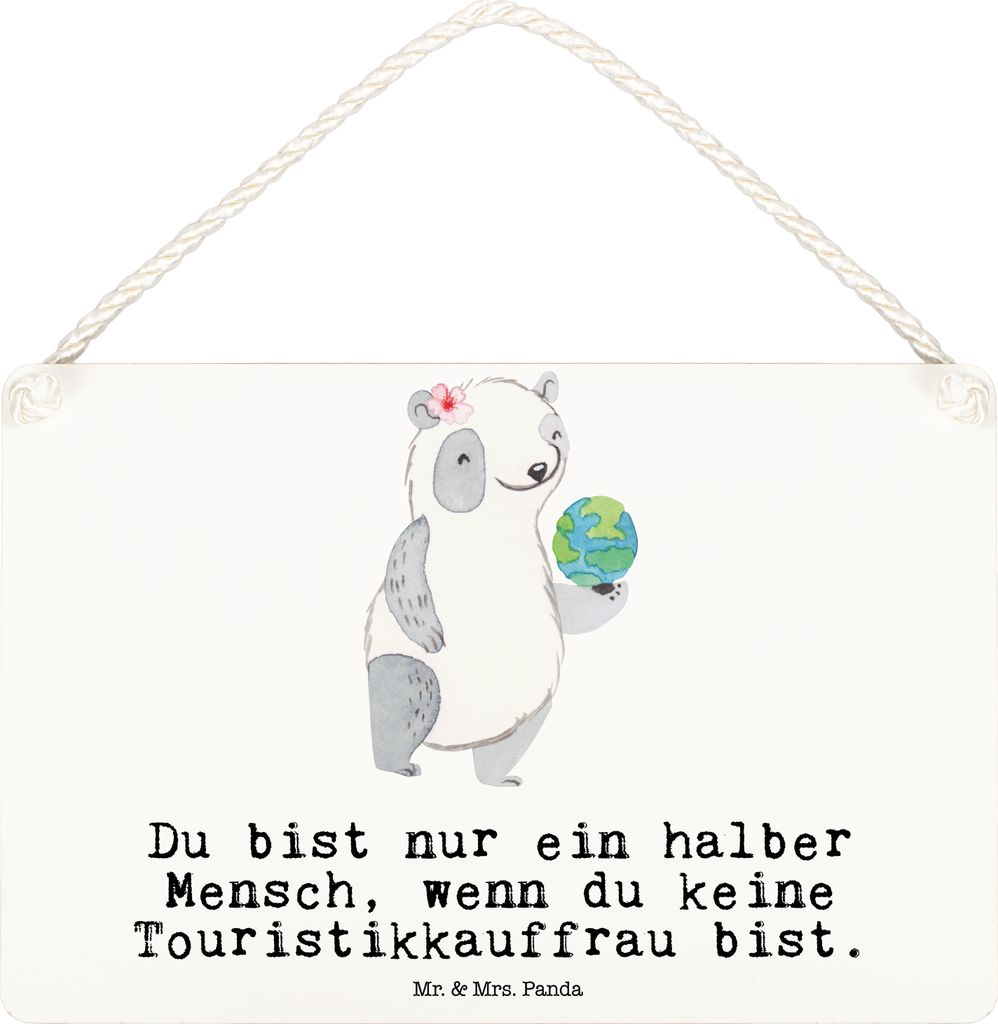 Mr. & Mrs. Panda Schild Touristikkauffrau Herz DIN A6 - Weiß - Geschenk, wandtafel, kleine aufmerksamkeit, Wandbild Holz, holzbild, Türschild