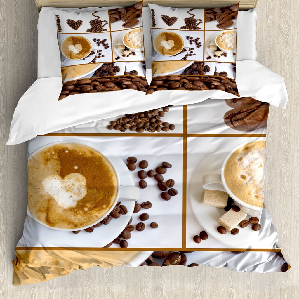 ABAKUHAUS Kaffee Bettbezug, Kaffeetassen Hot Schäumende, Milbensicher Allergiker geeignet mit Kissenbezügen, 155 cm x 220 cm - 80 x 80 cm, Braun ...
