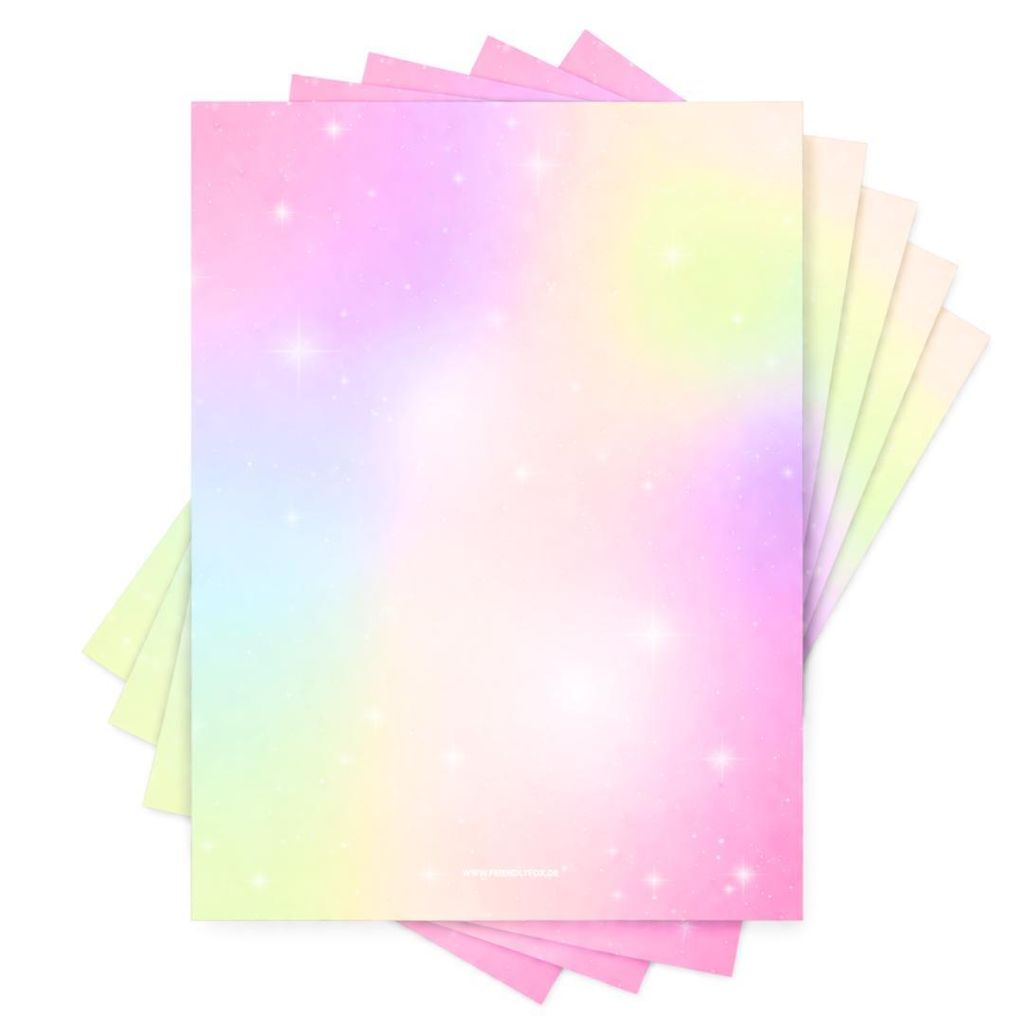Friendly Fox 50 Blatt A4 Briefpapier Regenbogen, Kinder Briefpapier, DIN A4 buntes Papier zum Briefe schreiben, Motivpapier Twist
