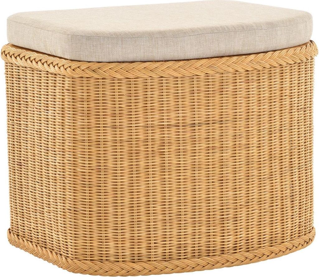 KRINES HOME Rattan Wäschekorb Wäschetruhe Sitz gepolstert Honig, Flur-Bank Aufbewahrungsbox mit Deckel Bad-Hocker Sitzhocker Wäschesammler Sitz-...