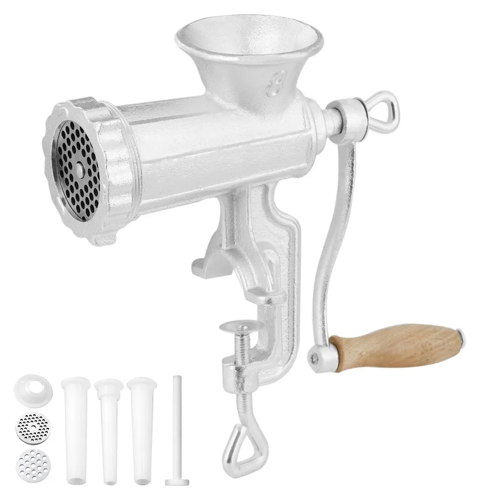 Tritacarne Manuale Piastre di taglio da 5 / 8 mm, tritacarne Aiuto da cucina incl. 3 tubi di insacco e asta di spinta Macchina per la carne Tritacarne Carne macinata Insaccatrice Facile da pulire Tritacarne - 1