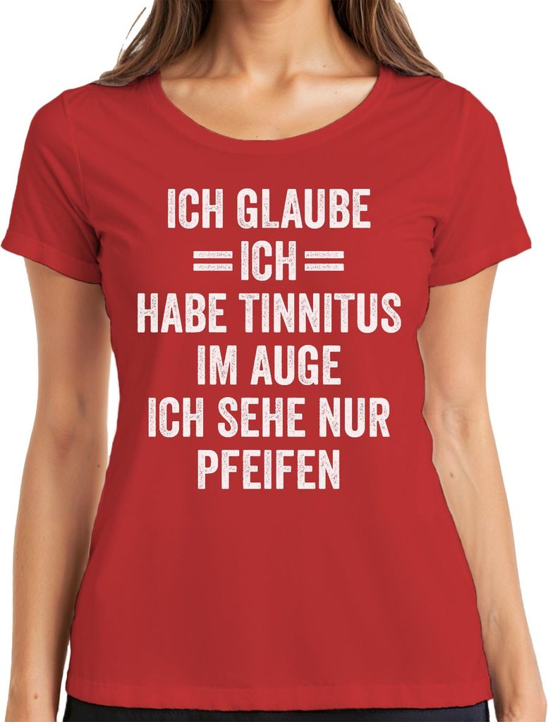 Tinnitus im Auge sehe nur Pfeifen witziges HNO Geschenk Audiologe Damen T-Shirt, Rot, XXL