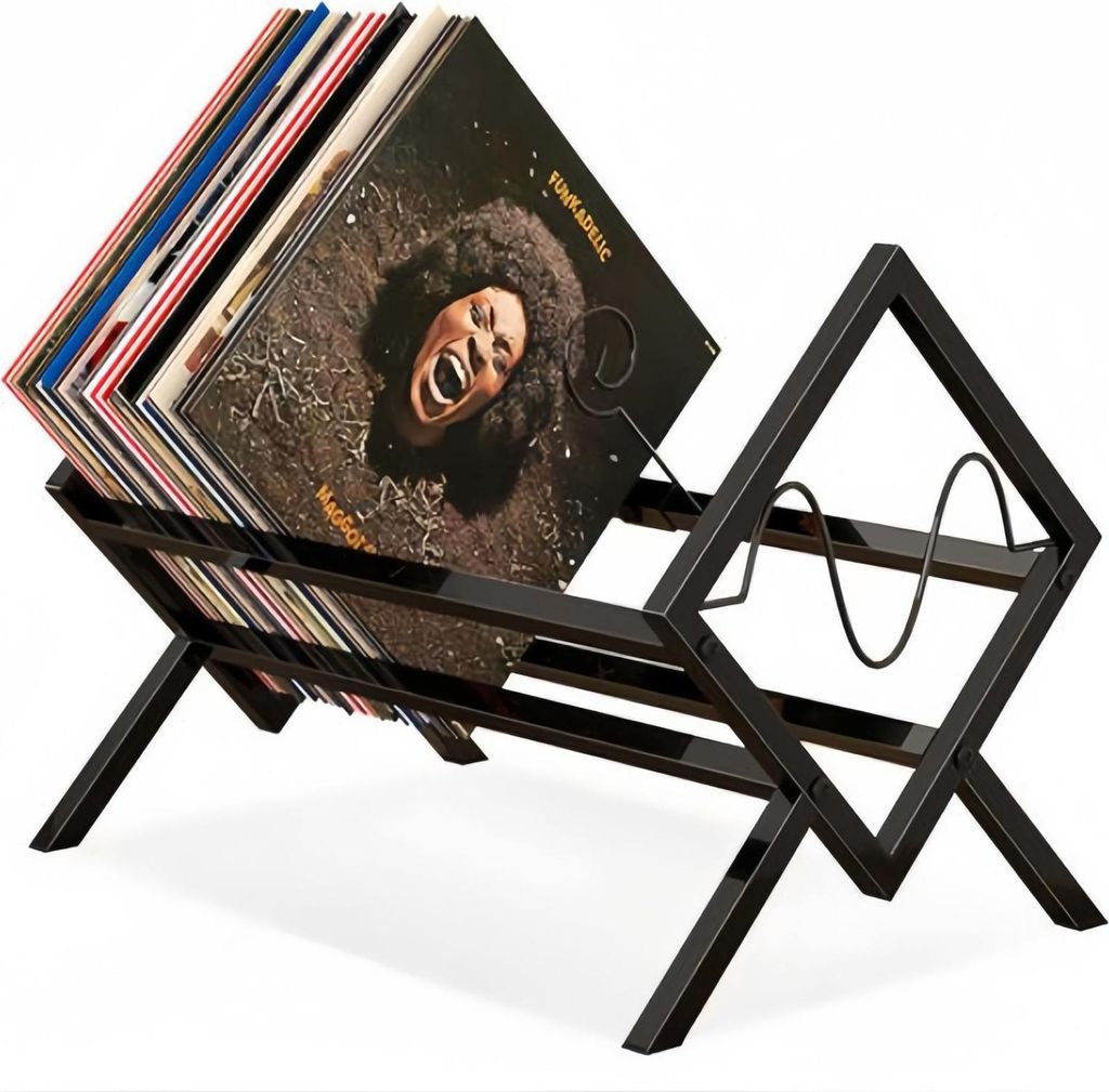AIORBER Metall Schallplattenständer für 80–100 LPs, Vinyl Aufbewahrung, stabil, großes Fassungsvermögen, Schallplattenregal, einfach montierbar