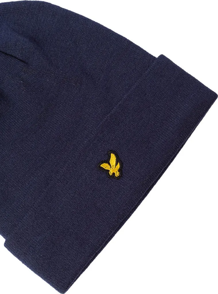 Bonnet Homme Lyle & Scott en Maille Côtelée avec Logo Aigle Doré - Noir