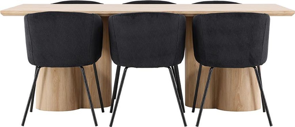 Olivia Essgruppe Tisch 100x210cm und 6 Velours Stühle mit Armlehnen natur.