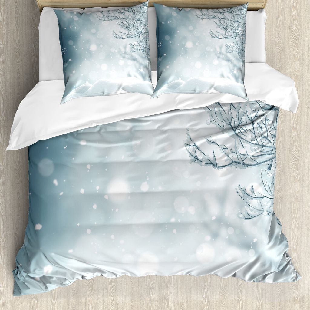 ABAKUHAUS Winter Bettbezug, Weihnachtszeit-Schnee, Milbensicher Allergiker geeignet mit Kissenbezügen, 155 cm x 220 cm - 80 x 80 cm, Slate Blau Weiß