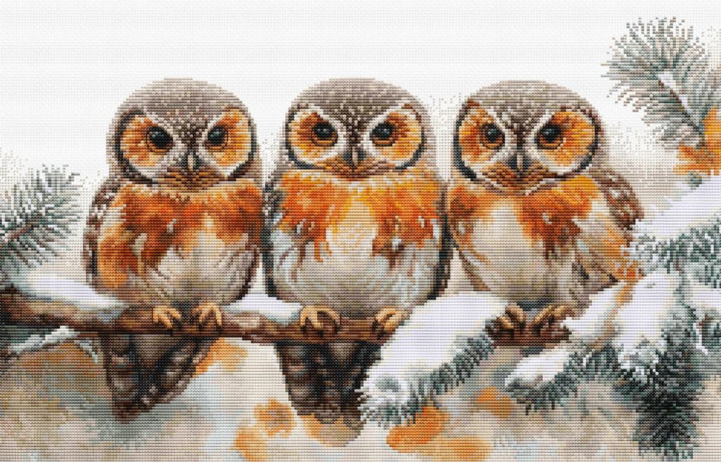Luca-S "Eulen in der Stille des Winters" Kreuzstich-Set, 40x24,5cm, DIY