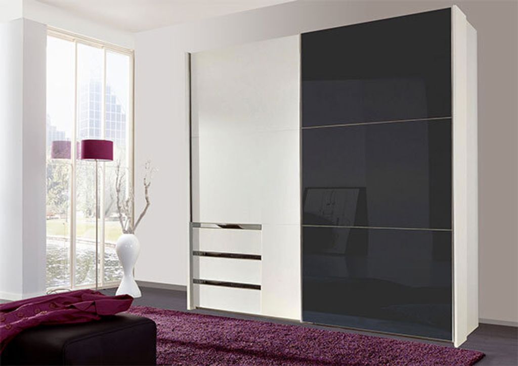 Schwebetürenschrank Kleiderschrank Level 200cm 2-türig weiß grauglas
