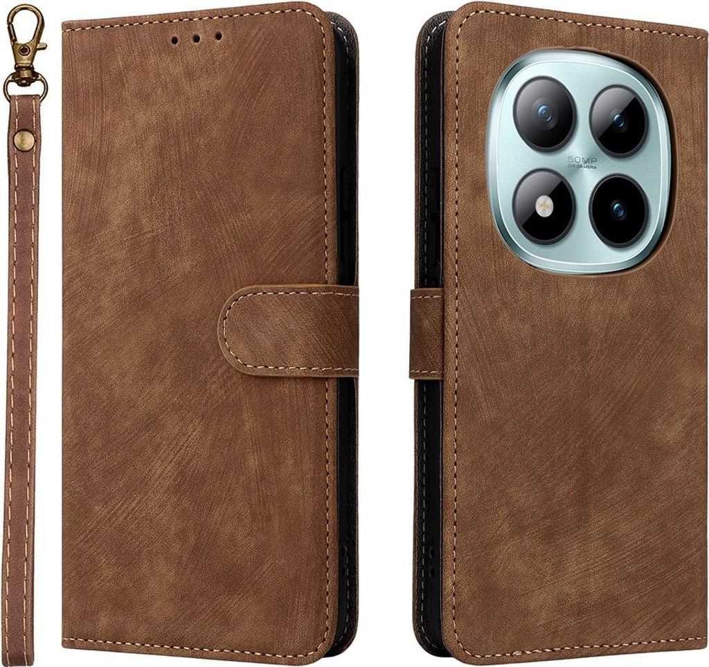 Hülle für Xiaomi Redmi Note 15 Pro Plus / Xiaomi Poco M8 - Phonesta Vintage Skin Book Wallet Klapphülle mit abnehmbarer Kordel - Braun