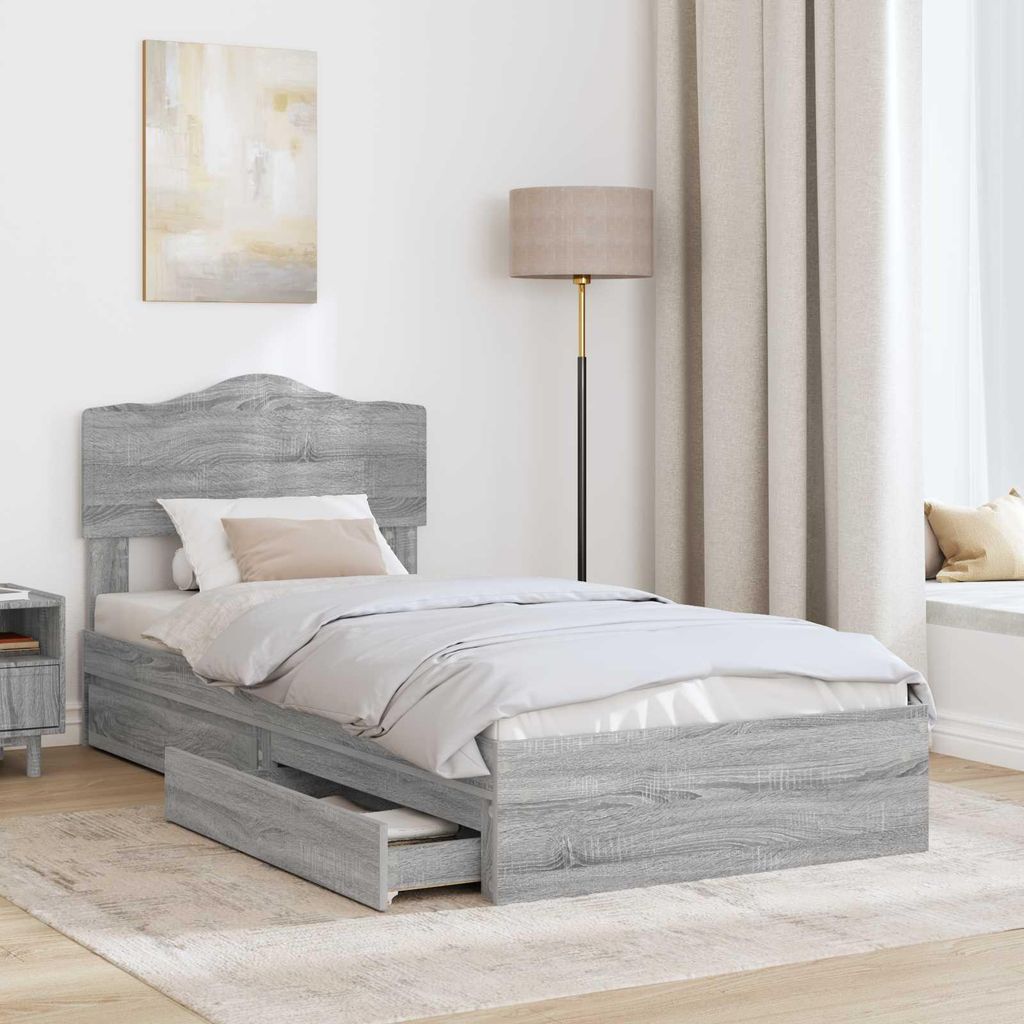 "Winter Sale" Aufbewahrungsbett Graues Sonoma 100 x 200cm Holzwerkstoff - clorisNeu174679 - Klassische BettenJugendbett Tagesbett