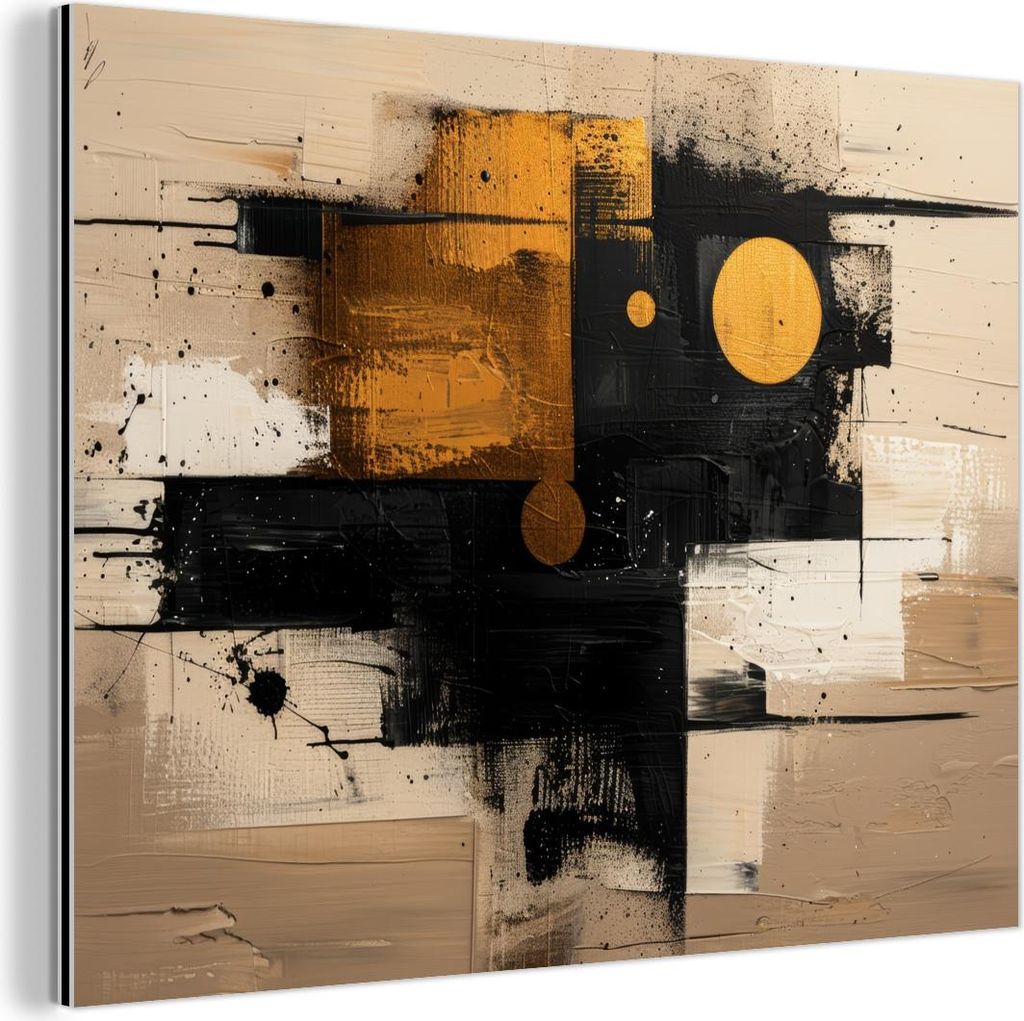 MuchoWow Wanddekoration Metall Metallbild Wandkunst 40x30 cm Abstrakt - Schwarz - Gold - Modern MuchoWow Aluminium Gemälde - Dekoration Wohnzimmer