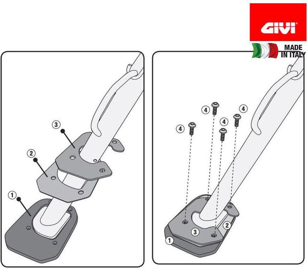 Fuß-Verbreiterung GiVi aus Aluminium und Edelstahl für Original Seitenständer