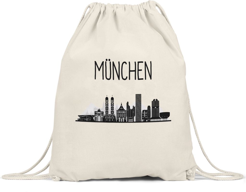 MÜNCHEN Skyline Turnbeutel Gymsack Souvenir Andenken Deutsche Großstädte Motiv Stadt Silhouette Geschenkidee Umzug