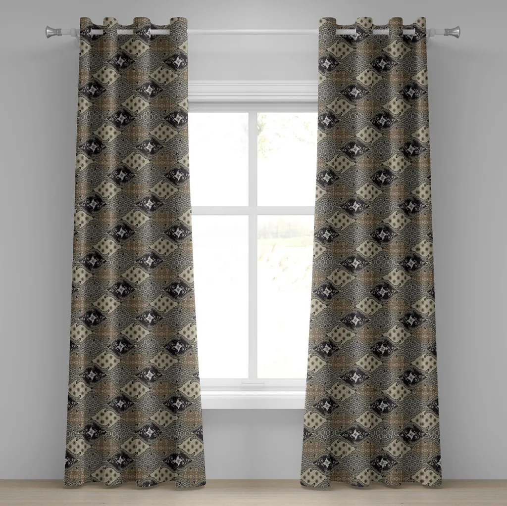 Rideau à œillets ABAKUHAUS 280x175 cm beige foncé motif batik javanais