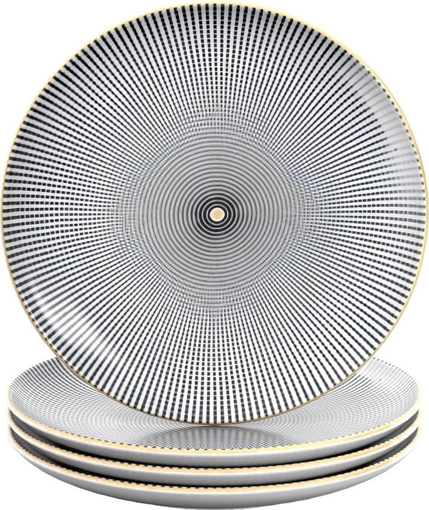 Intirilife 4x Porzellan Teller Muster Endlos - Schwarz Weiß - Durchmesser 15.3 cm - Frühstücksteller Dessertteller Servierteller für Salat Frü...