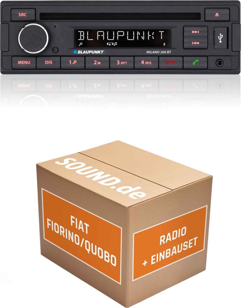 Autoradio Einbaupaket Blaupunkt Milano 200 BT passend für Fiat Fiorino Typ 225 | Bluetooth USB