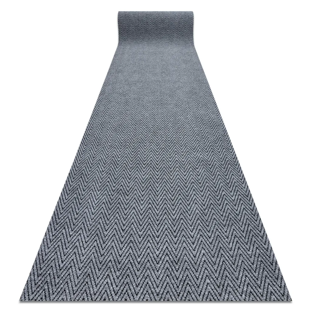 Tapis d'entrée zigzag gris 100x520 cm pour couloir et extérieur