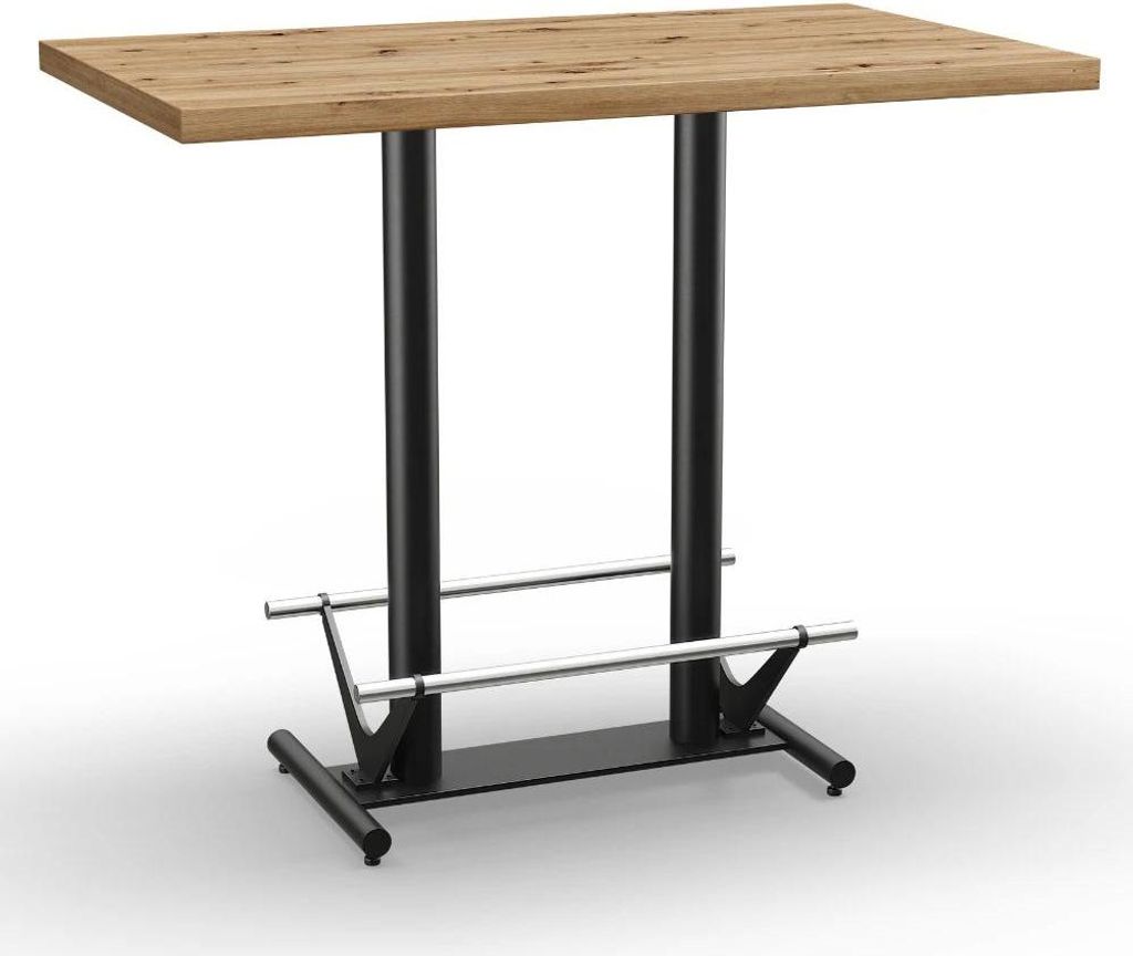 Premium Gastro Stehtisch 140x80 cm | Eiche Artisan | mit Edelstahl Fußrasten