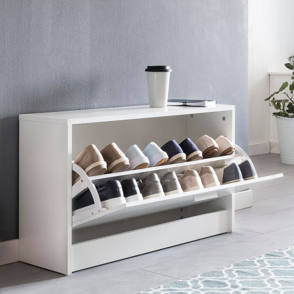 FineBuy Schuhbank SPLIT Weiß mit Sitzfläche Schuhkipper Produktbild 