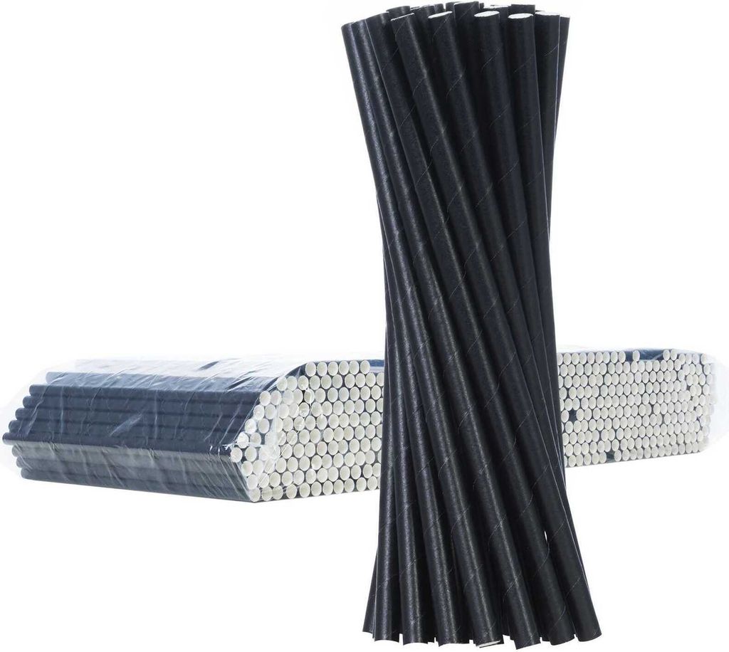 ökologische Papierstrohhalme PAPER STRAWS dick 8/205mm - schwarz 500Stk.