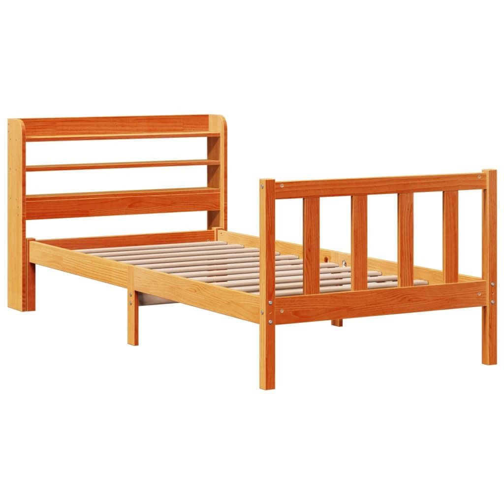 vidaXL Bettgestell mit Kopfteil ohne Matratze Wachsbraun 100x200 cm