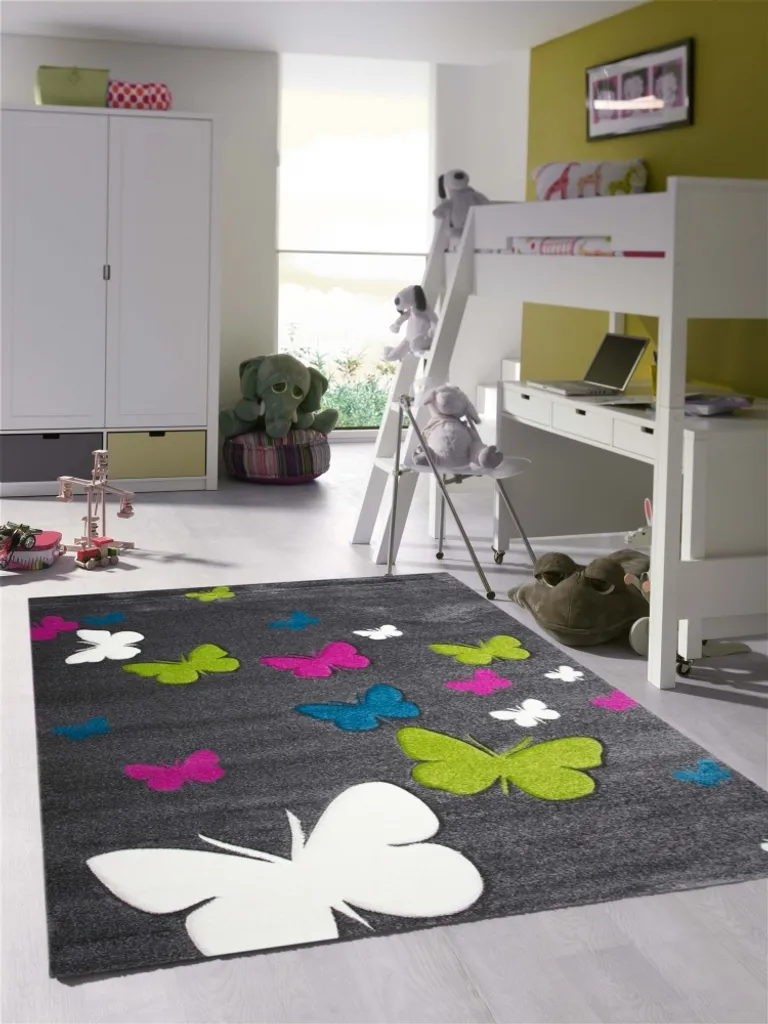 Grand tapis de jeu Papillons multicolore pour chambre fille 160x230