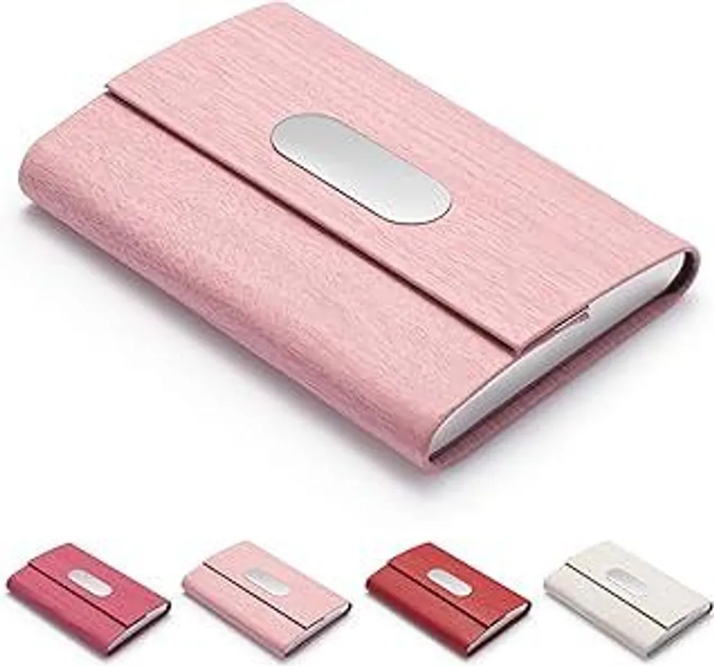 Porta biglietti da visita FACATH, Finto cuoio, elegante astuccio per biglietti da visita – Porta biglietti da visita Custodia per documenti d'identità/scomparto per portafoglio Porta biglietti da visita per uomo e donna – Rosa