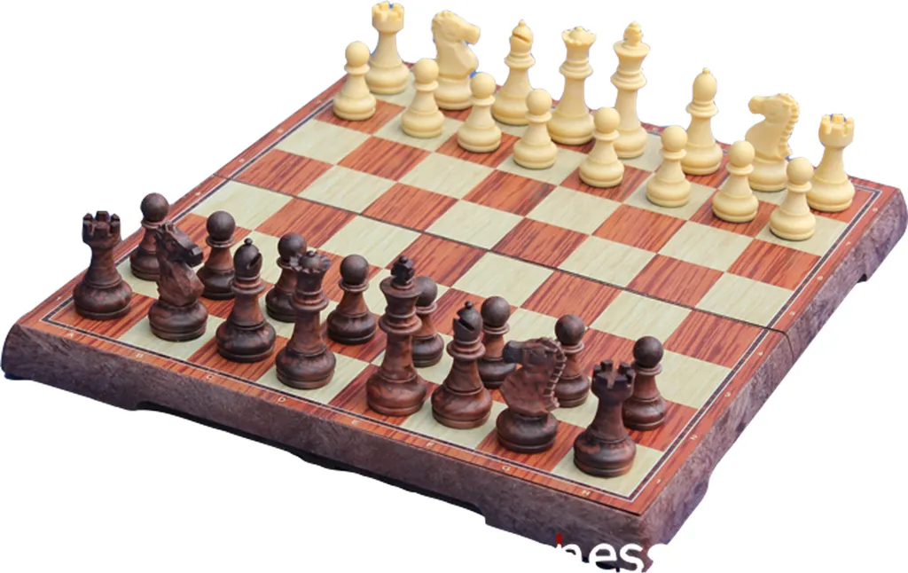 Jeu d'échecs magnétique pliant aspect bois avec fermeture - Roi 72 mm