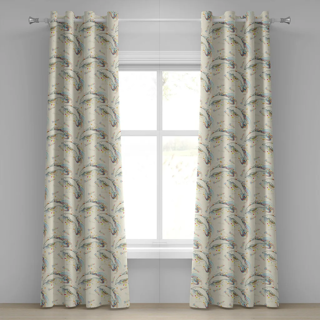 Rideau thématique marine pour salon et chambre motif dauphins esquisse