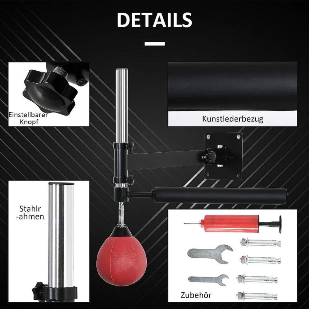 Support Boxe Mural Gain de Place Pliable avec Barre Réflexe Rouge