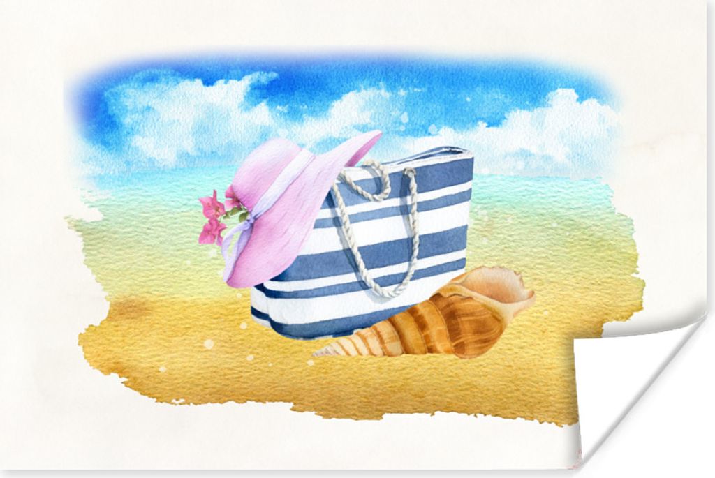 MuchoWow Poster Tasche - Hut - Muschel - Strand 180x120 cm - Fotoplakat