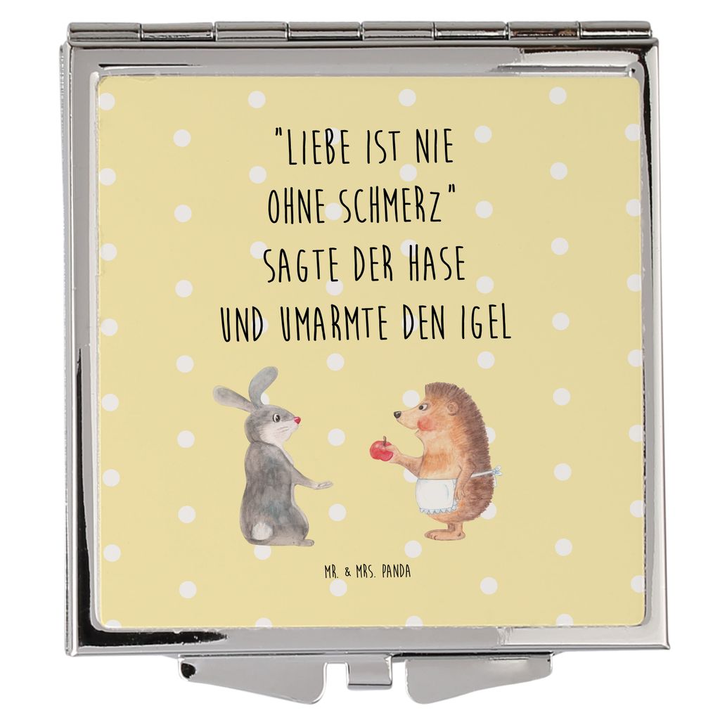 Mr. & Mrs. Panda Frauen Spiegel Hase Igel - Gelb Pastell - Geschenk, Liebe Spruch, Lustige Sprüche, Herzschmerz, Kosmetikspiegel, Taschenspiegel, ...