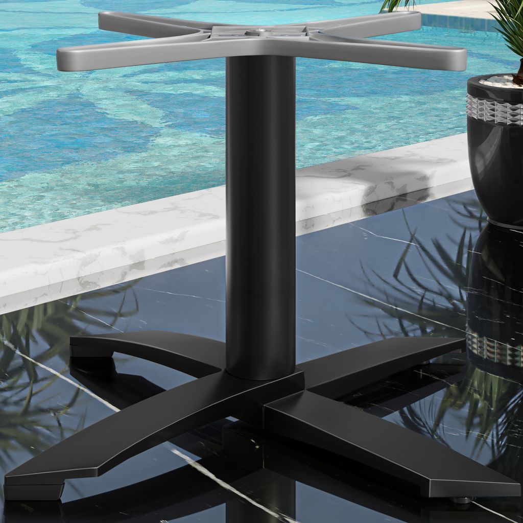 THIAGO | Bistro Lounge Tischgestell | Alu Schwarz | 4 Fuß: Ø 60 cm | Säule 7,6 x 37 cm | Schwarz | Tischgestell Aluminium, Gastro Tischgestell