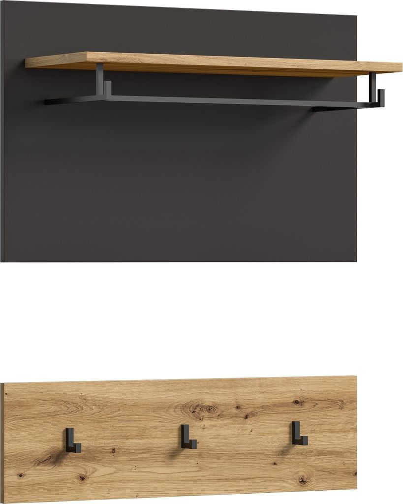 Garderobenpaneel >Canu< in Basalt Grau / Artisan - 80x73x27cm (BxHxT)