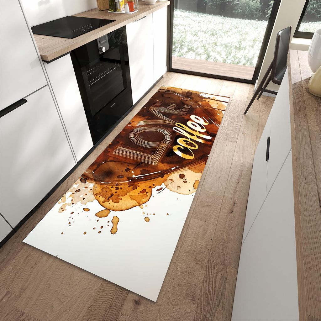 Küchenteppich 90x240cm rutschfest & abwischbar PVC Läufer - Kaffeeherz