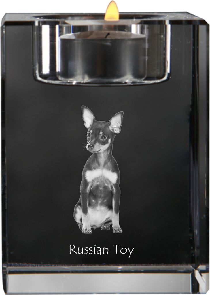 Russischer Toy, Russkiy Toy, Russischer Zwergspaniel - Kerzenhalter mit Hundefoto, Teelichthalter aus Kristall, personalisiertes Geschenk der Marke...