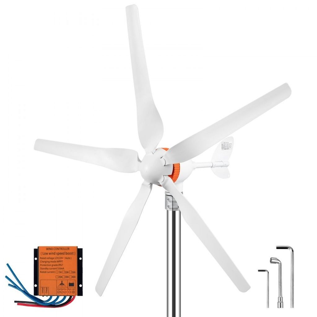 Windturbinengenerator 500W- Windgenerator mit 12/24V (Auto) Elektrisch MPPT Controller- 13m/s Windkraftanlage - 5 Blatt Laderegler Windkraftgenerat...