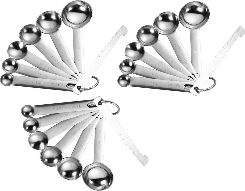 3 x 6 teiliges Messlöffel Set Edelstahl | Dosierlöffel mit Messlineal für Backmessen, Trockenrationen | Dosierhilfe beim Kochen und Backen | Kaf...