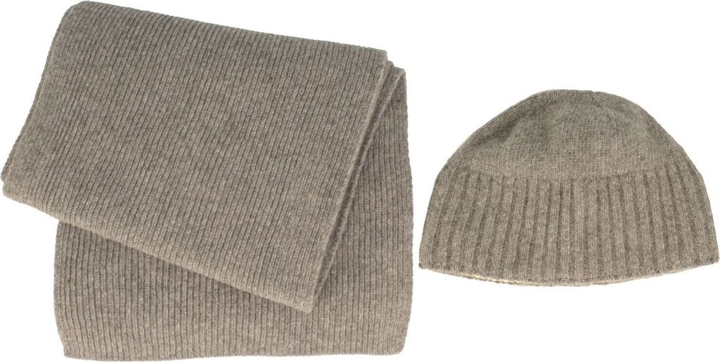 Strickset Schal & Mütze extra feine Merinowolle von Hut-Breiter in grau