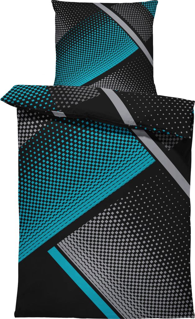 4 teilig Bettwäsche 135x200 cm geometrisch petrol grau Produktbild 