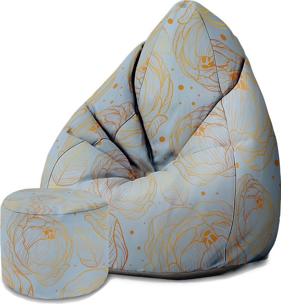Dreamroots Bean Bag 80x80x120cm Sitzsack mit Lehne und Hocker und Bezug Sitzkissen Boden Sack Bubibag Sitzsack mit Füllung mit Dreaming Flowers