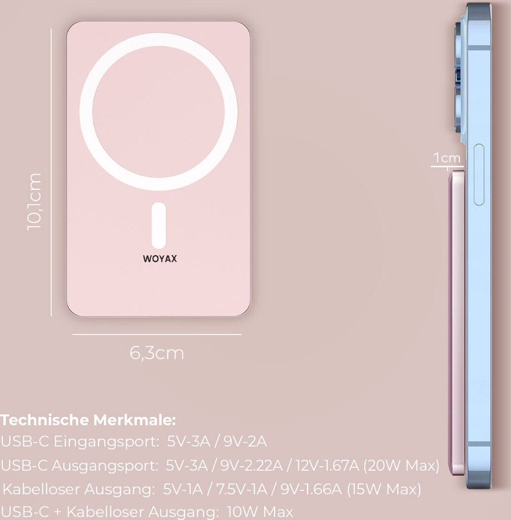 Woyax 20W 5000mAh Magnetische Powerbank MagSafe Ladegerät Produktbild 4