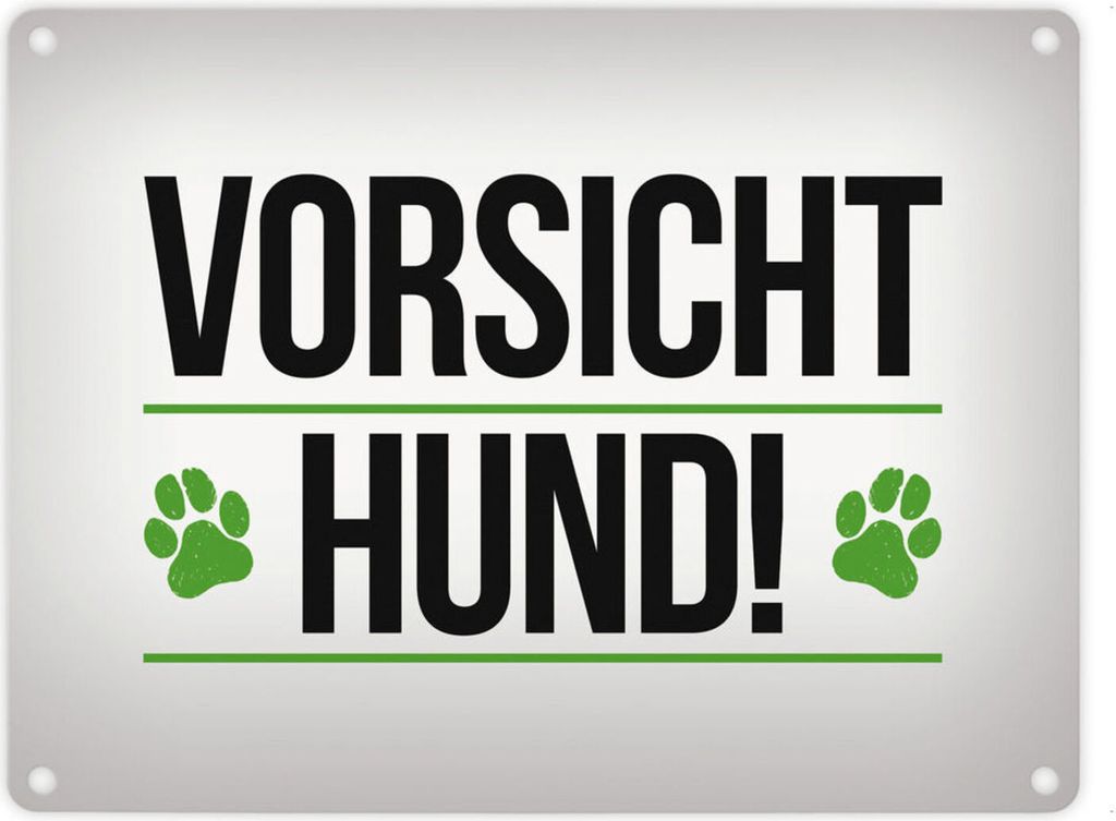 Vorsicht Hund! Metallschild mit Pfoten Motiv in grün Warnung Hinweis Achtung