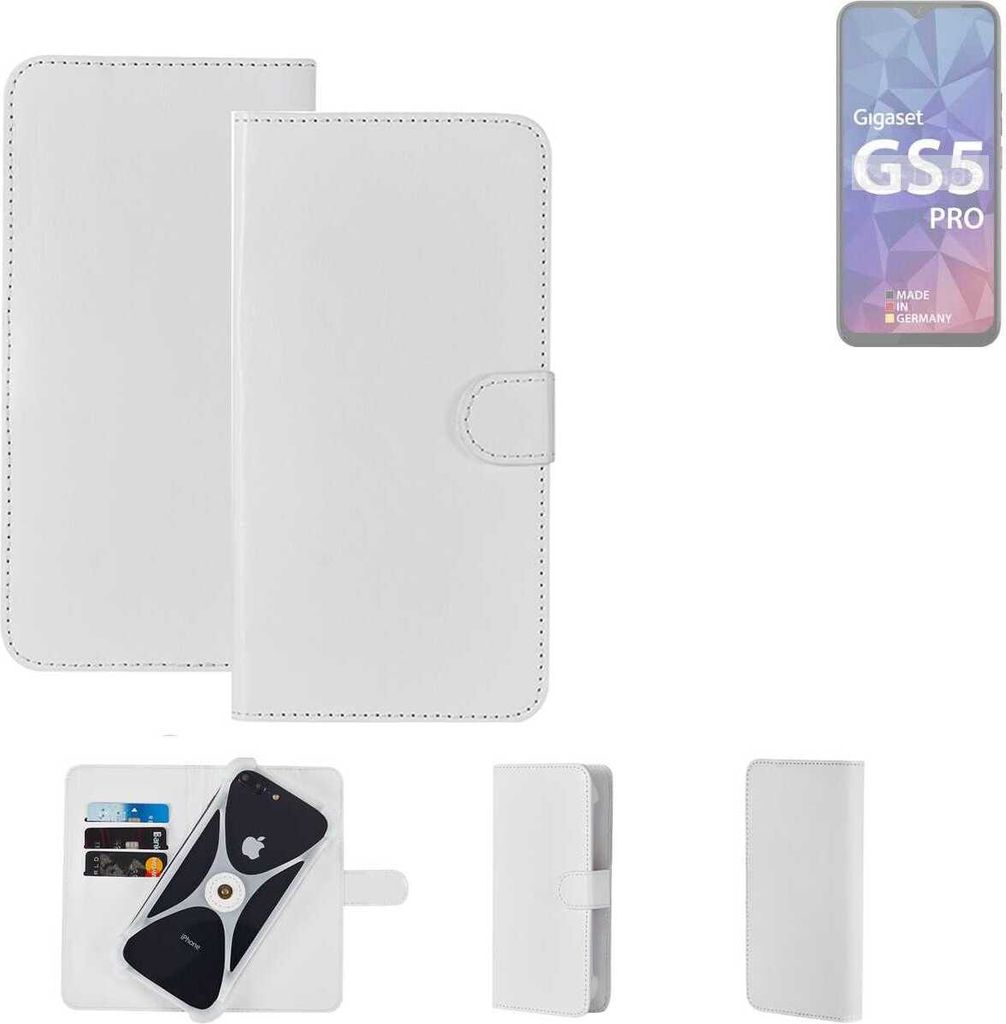 K-S-Trade Handy Hülle Schutz Hülle kompatibel mit Gigaset GS5 Pro SE Cover Case Bookstyle Bumper weiß 1x