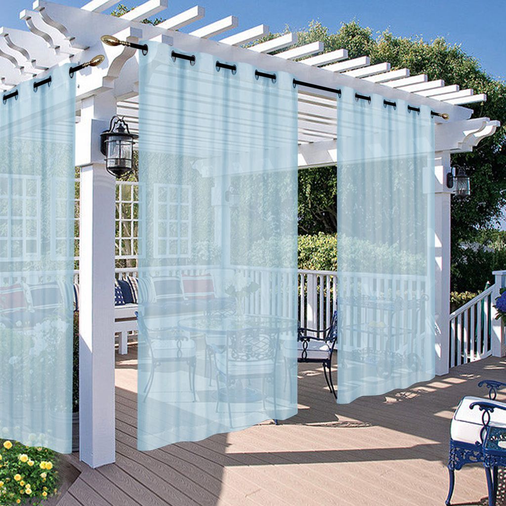 Durchsichtige Outdoor-Vorhänge für Terrasse Wasserdicht Pergola Gardinen mit Ösen Voile Outdoorvorhänge für Balkon Garten 2 Paneele Blau 132x2...