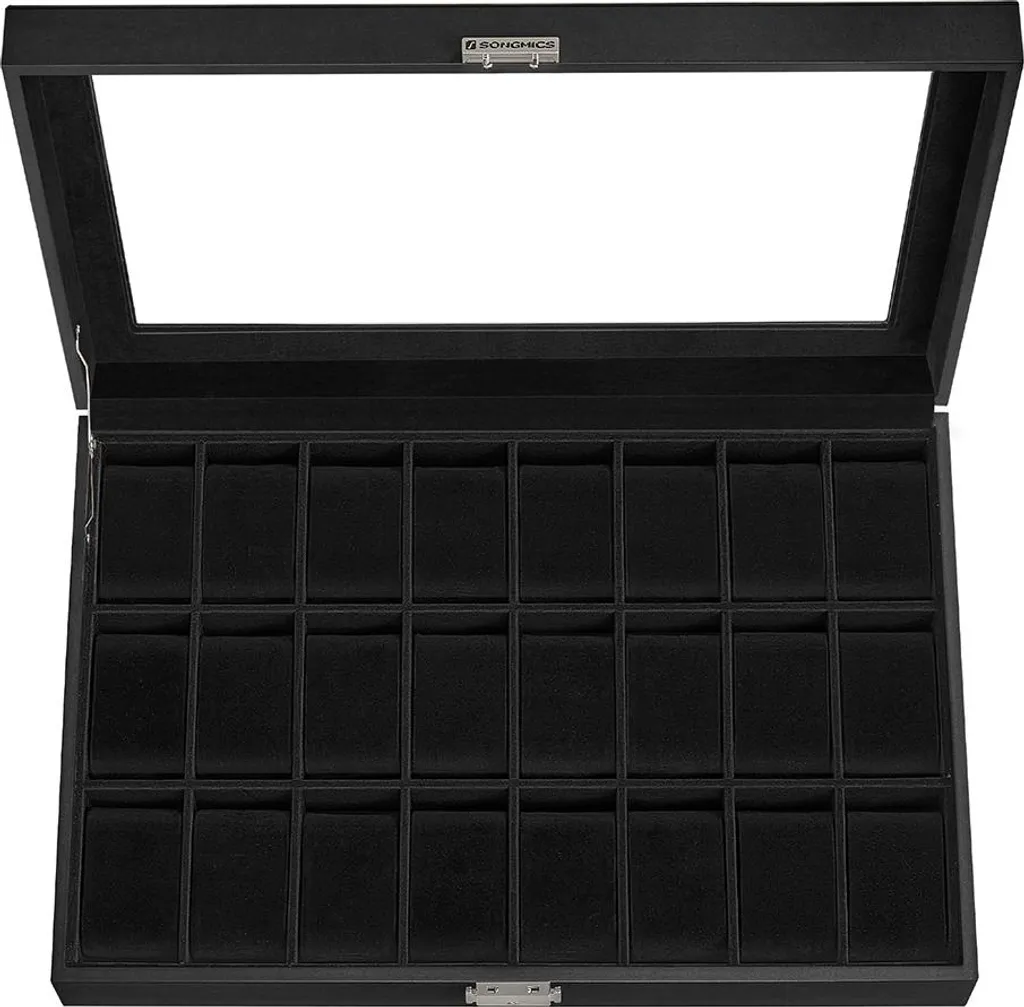 Boîte à montres verrouillable 24 compartiments noir profond Modèle V24