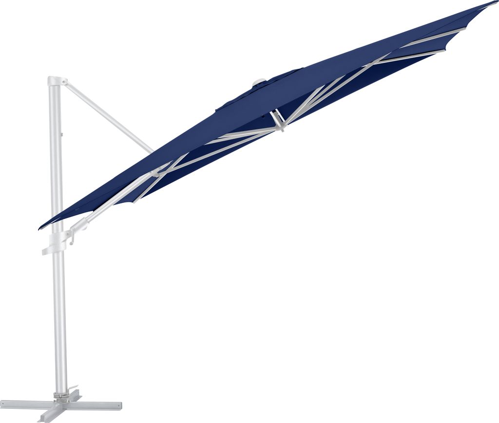 KETTLER Easy Flex Ampelschirm 300x300 cm, UPF50+, inkl. Abdeckhaube+ Schirmständer, silber/ blau, Aluminium/Polyester mit PolyurethanBeschichtung